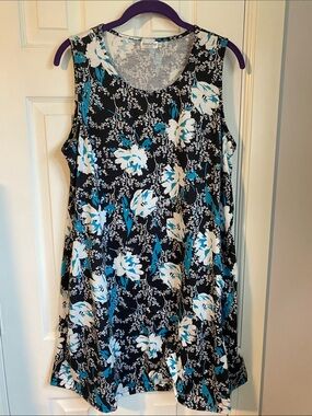 Sleeveless Floral Midi Dress in Black and Teal by
